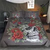 Skull Bedding Set Bird Crow Duvet Cover Set Leaves Flower Roses Bedclothes Black Red Gothic Home Textiles 3-Piece