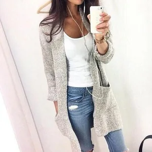 Cardigan Long Sleeves Big Pocket Knit Sweater Woman Cardigan Long Sleeves Big Pocket Knit Sweater Woman