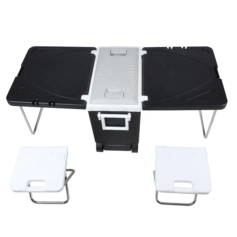 28l Pp Foldable Table Cooler Box With Chair Wheel Buy Foldable Cooler