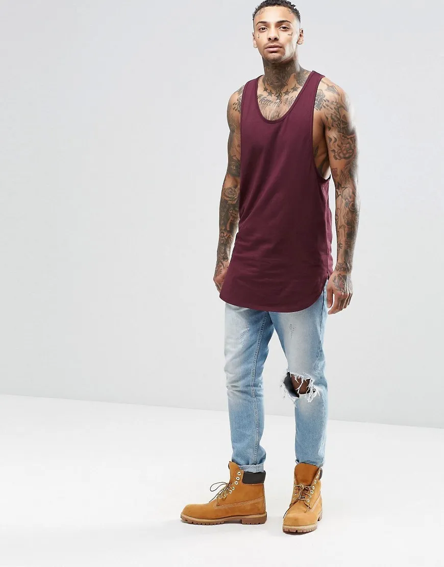 gym tank tops for men 2017 longline curved hem tank top strech