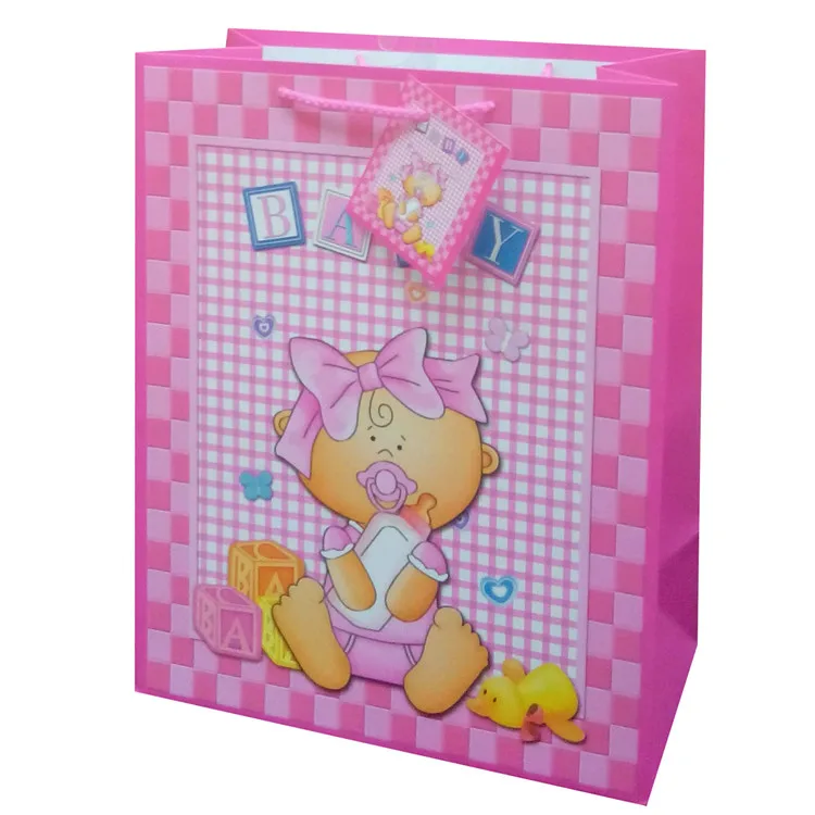New Fashion Floral Cartoon Characters Gift Paper Bag With Pink Hand Length Handle