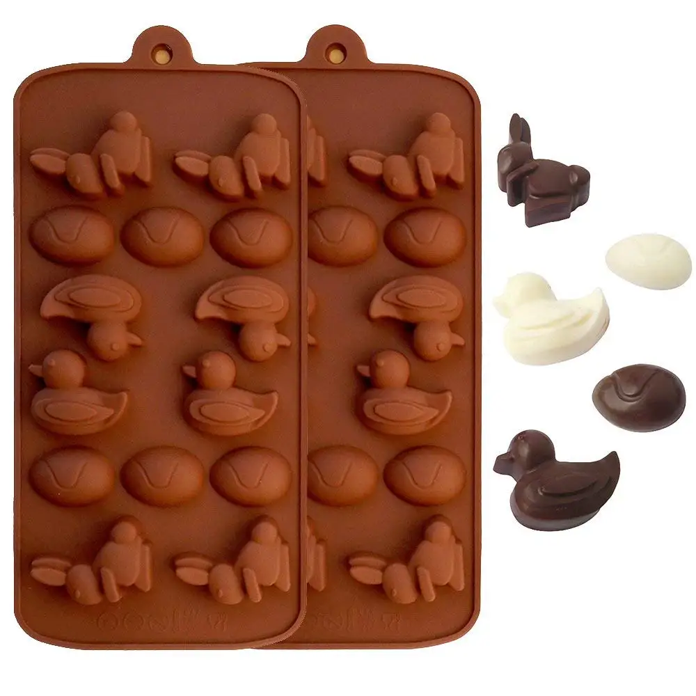 Front and Back Paderno World Cuisine Single Imprint Polypropylene 3.375 Inch Crouching Bunny Chocolate Mold