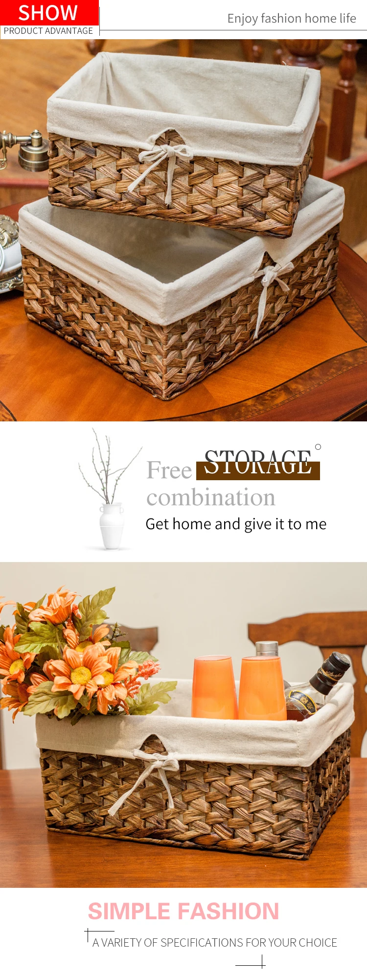 Yrmt Water Hyacinth Woven Storage Basket With Liner Buy Woven Basket