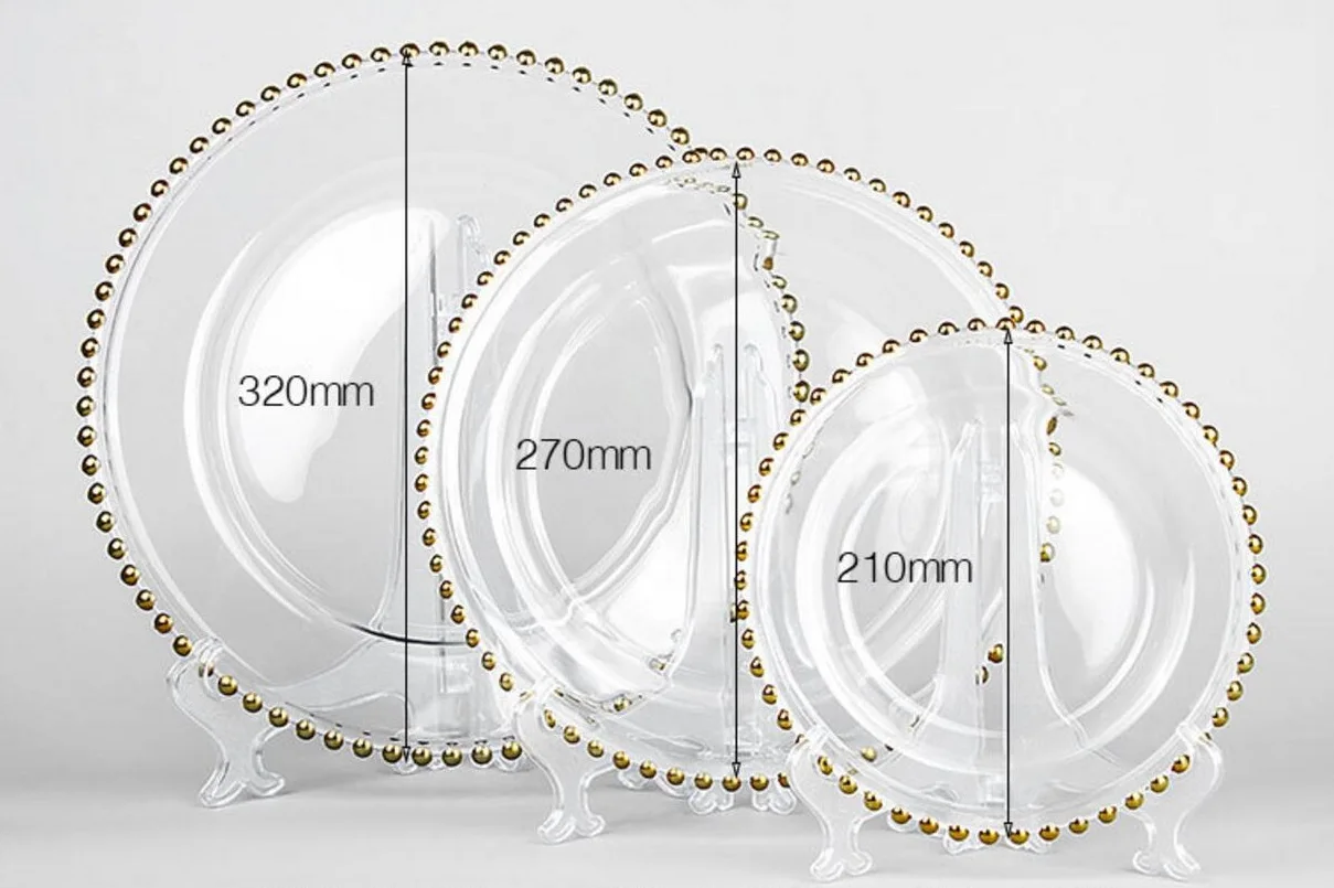 Guangzhou Shenzhen tableware clear glass chargers with gold beaded edge