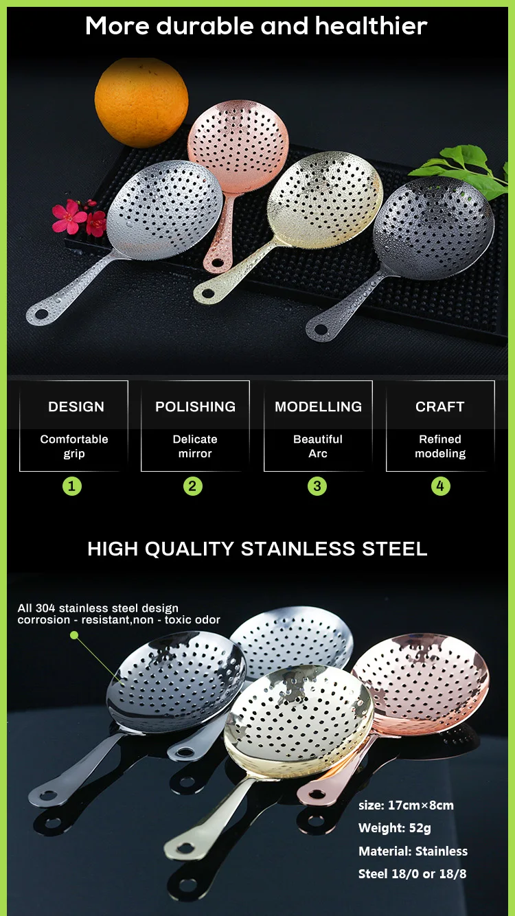 Metal Julep Strainers Cocktail Strainer Stainless Steel Cocktail Strainer Spoon For Cocktail