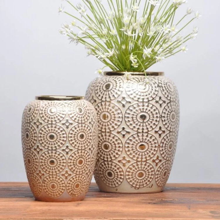 Noble European Gold Plated Antique Ceramic Custom Gold Flower Vase For