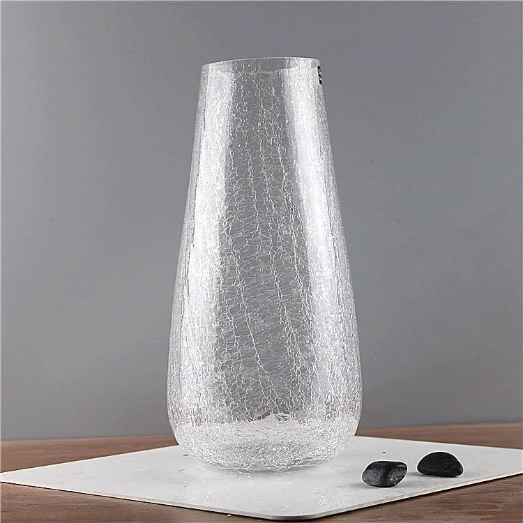 Handblown Oval Shaped Cracked Lead Free Clear Glass Vase Buy Oval