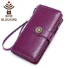 Long wallet women genuine leather large capacity handmade zipper pocket for coin lady purse with RFID blocking