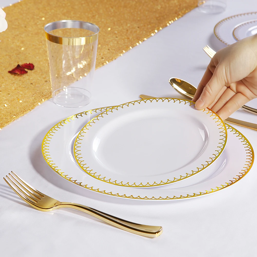 Gold Fancy Disposable Masterpiece Plastic Wedding Plates Set Buy Hard
