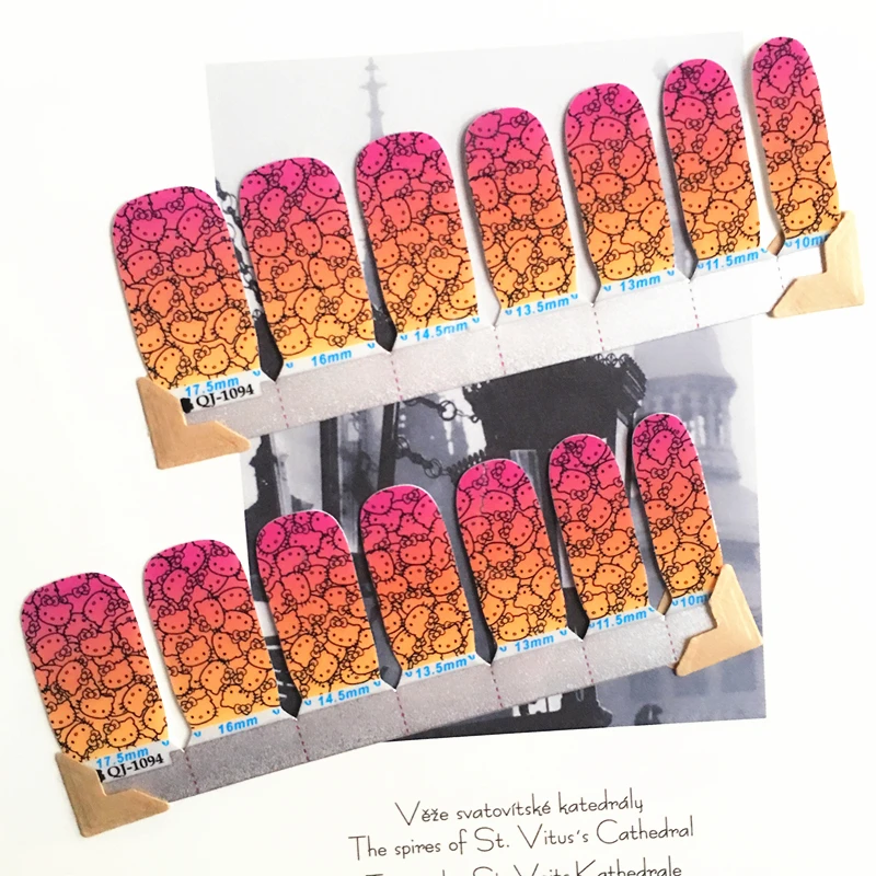 Yellow Pink Cute cat child Nail Arts Nail Sticker Waterproof Nail Decal Sticker Gel Polish French