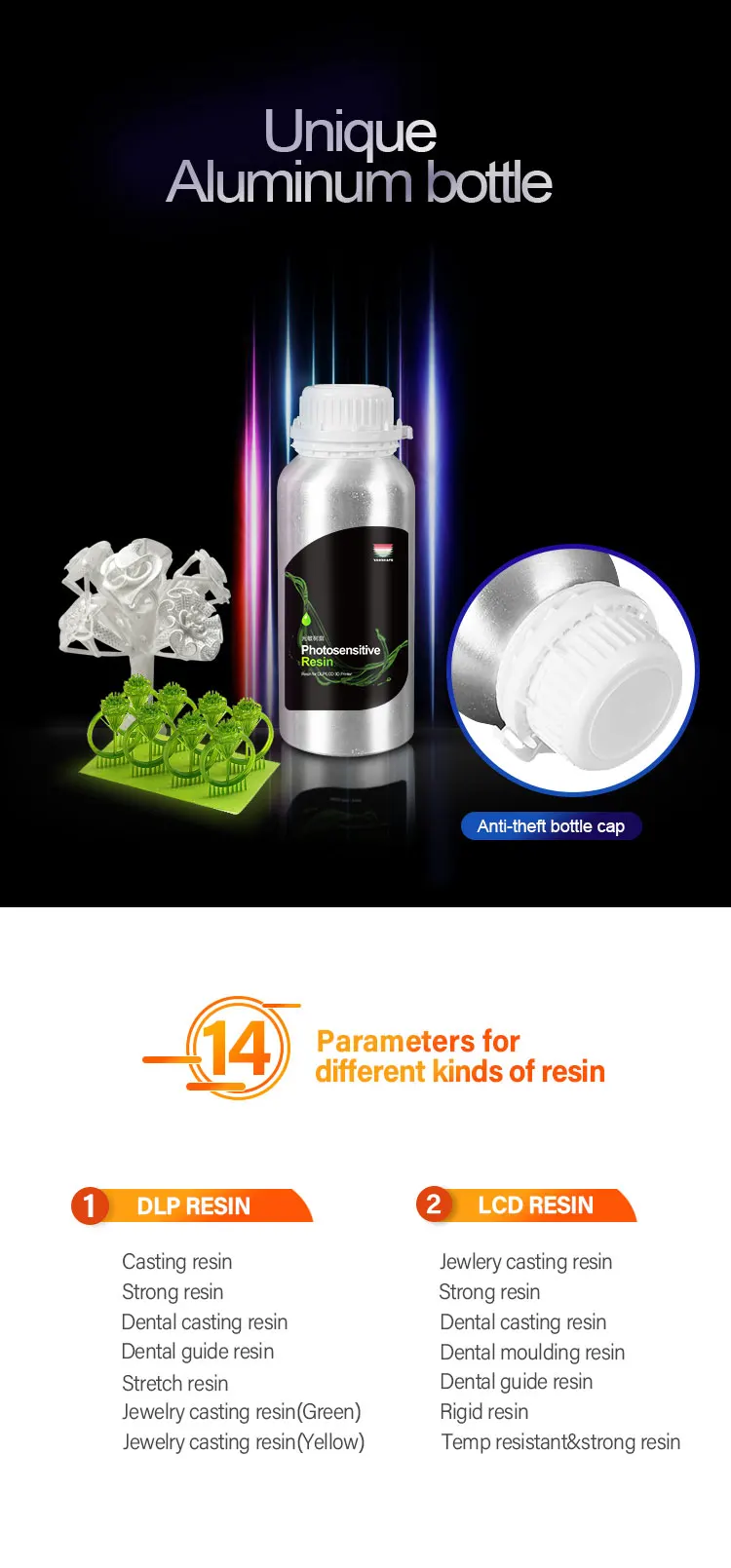 Vanshape Photosensitive Resin DLP 3D Printer Resin  Clear Castable Resin For Jewelry Design