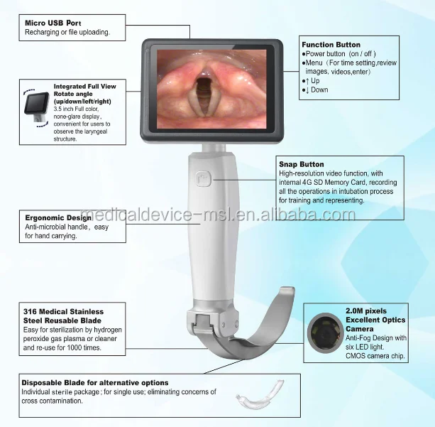 6.0mm Videoscope Video Laryngoscope Price With Three Reusable Blades