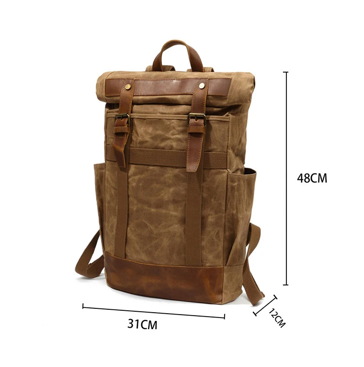 Waterproof hiking waxed canvas leather designer outdoor leisure back pack backpack rucksack bag for teenager