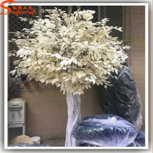 Export Large Outdoor Artificial White Banyan Trees White Ficus Leaf Tree Artificial Plants Of