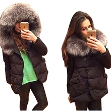 New Winter 2015 Women Jackets Cotton Full Sleeve Covered button with pocketswomen Hat with Feathers Ultra Light Down Jacket A023