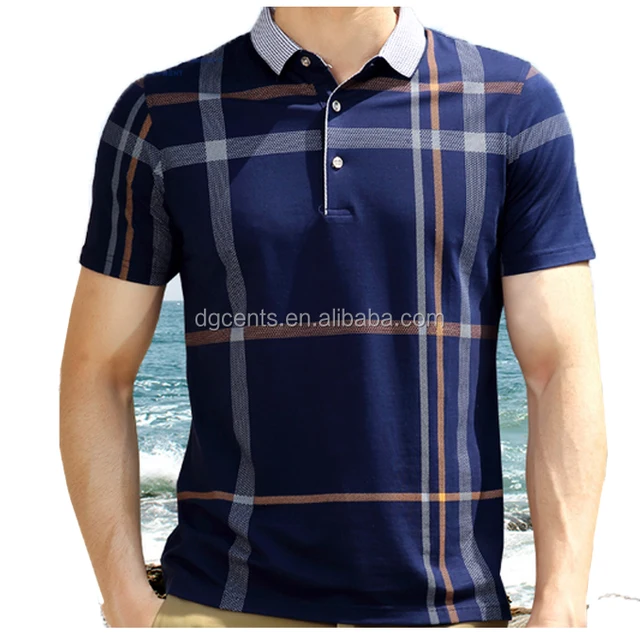 Stylish Scotch gingham plaid patterns short sleeve handsome Polo T shirt for Men