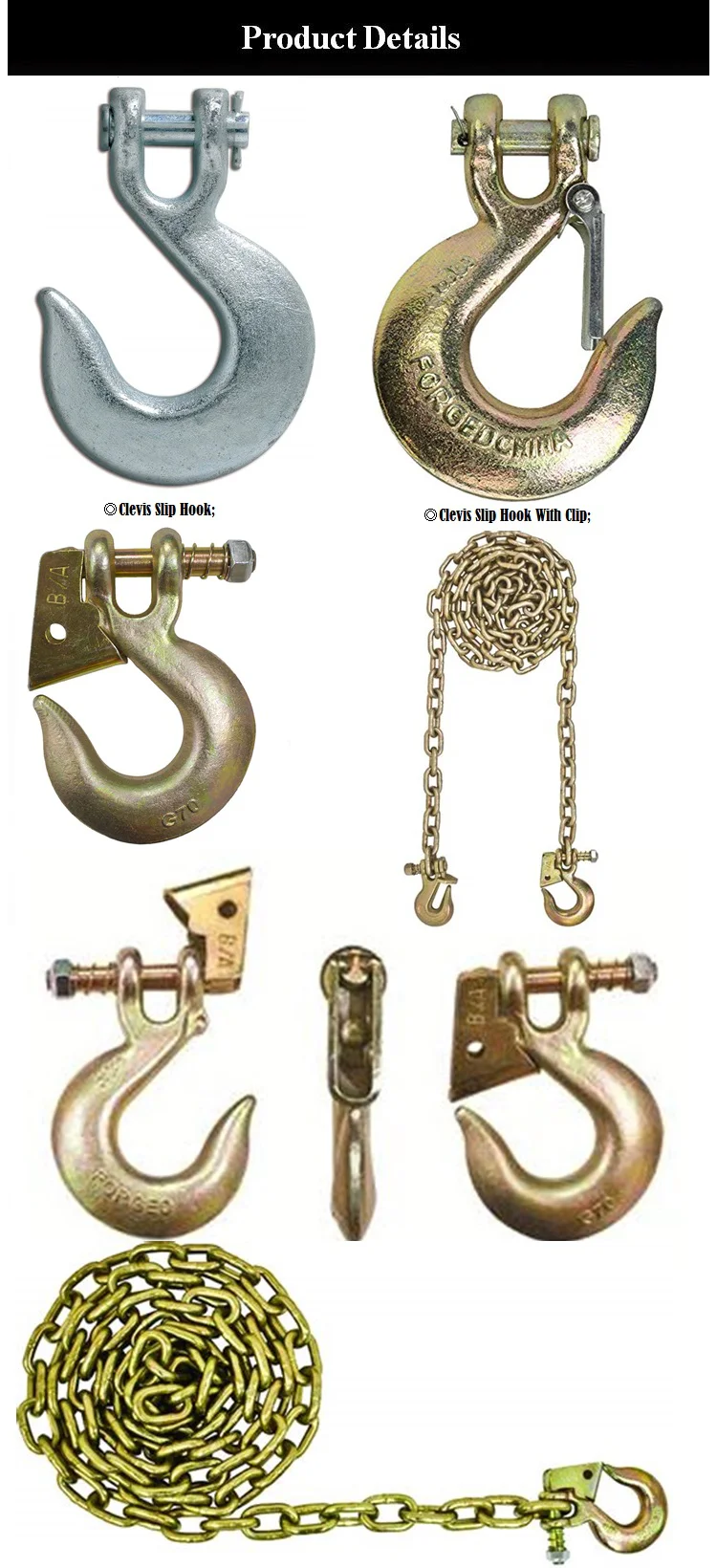 Clevis Slip With Hooks Including Twist Lock Grab Trailer Safety Chain W