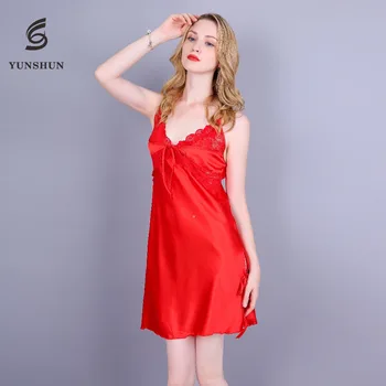 Super Soft Elegant Mini Strap Red Silk Satin See Through Sexy ...