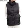 CUHAKCI 2017 Female Winter Button Warm Cotton Vests Plaid Pocket Waistcoat Sleeveless Jacket Women Coat Slim Down Feather Vest