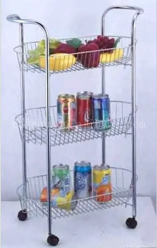 3 Tiers Chrome Wire Kitchen Trolley With Baskets Buy Kitchen Trolley
