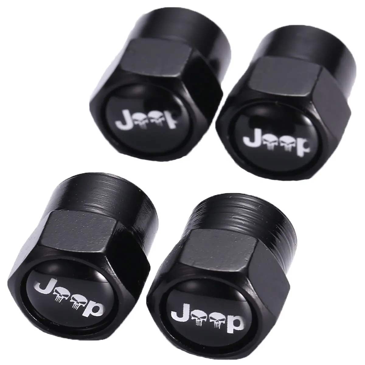 TKKLZ 4Pcs for Jeep Skull Logo Car Wheel Tires Valve Stem Caps for