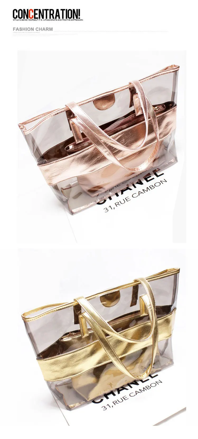 Clear PVC Wallets And Handbag Set Tote Purse Bag PVC Handbags