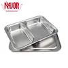 201 Stainless Steel 2 Compartments(2 Rectangle) Rectangle Deepen Dinner Divided Plates/Tray with Lid for Snack