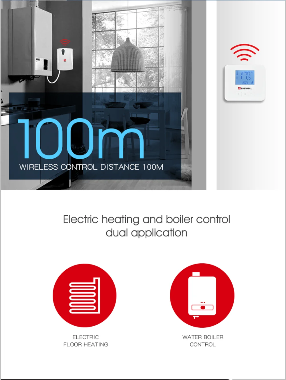 Blue Backlight Digital Programmable Boiler Heating Thermostat Or