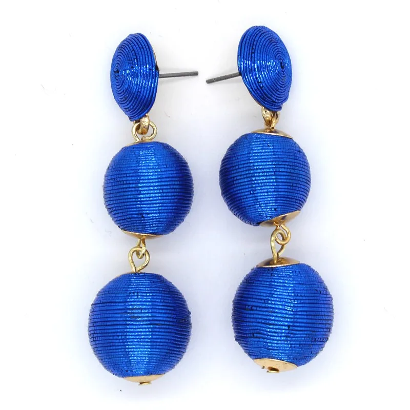 Colorful Fashion Thread Lightweight Cord Hoop Two Ball Earrings Buy
