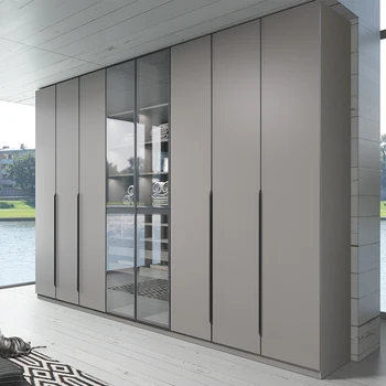 Matt Grey Finished Modern Mdf Designs Sliding Open Door Closet