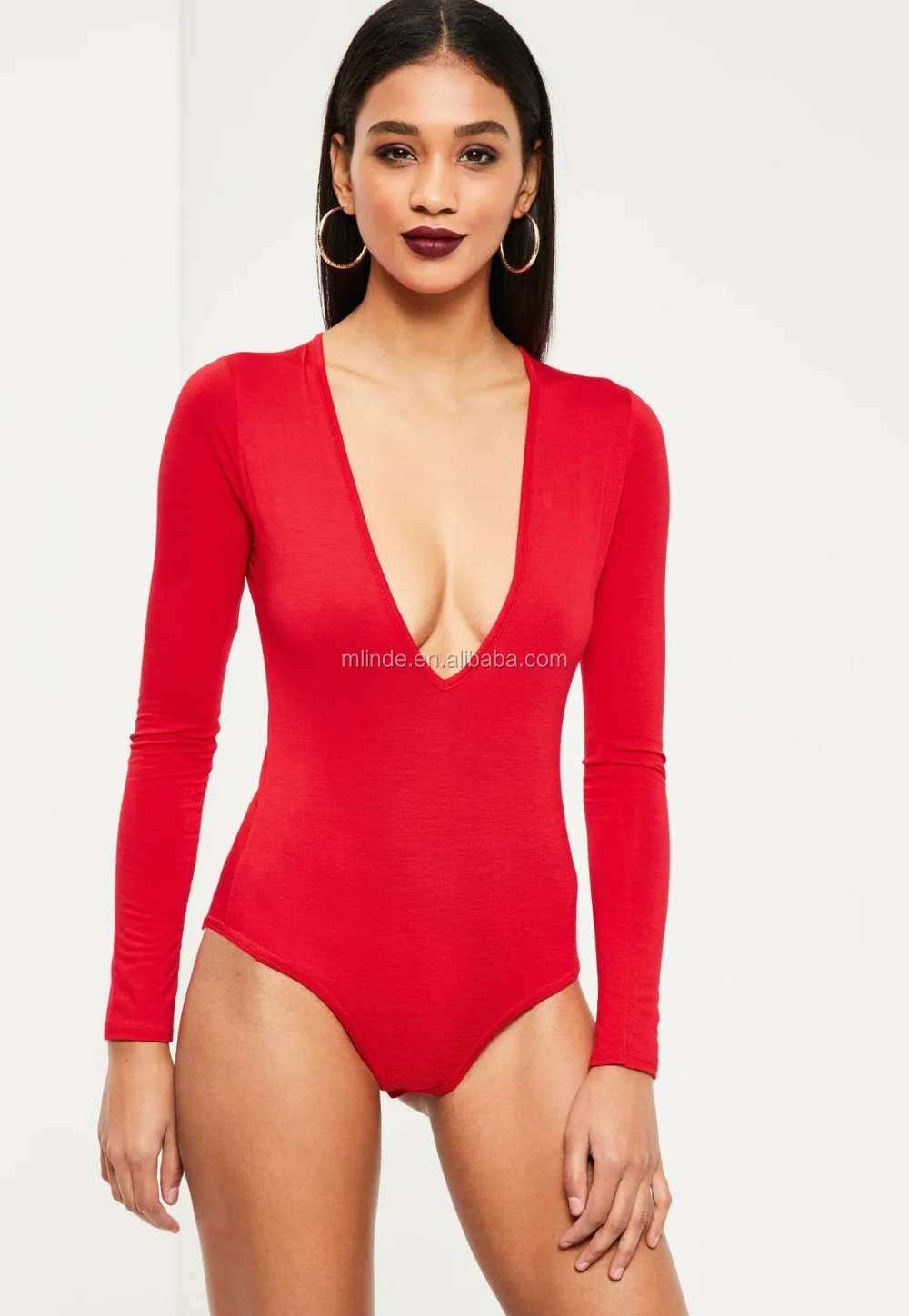 red v neck bodysuit