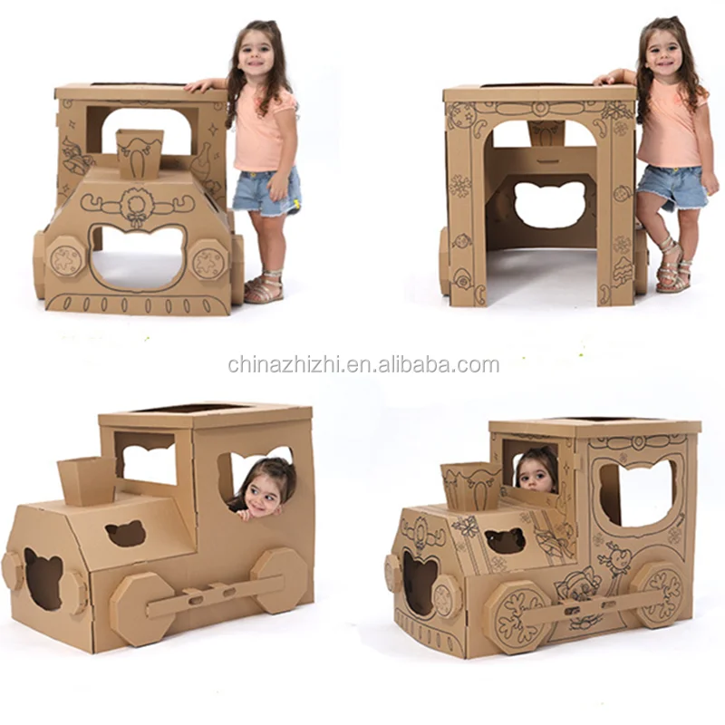 Amazon Cardboard Train Playhouse Box Play House Diy Paper House For Kids To Color Educational