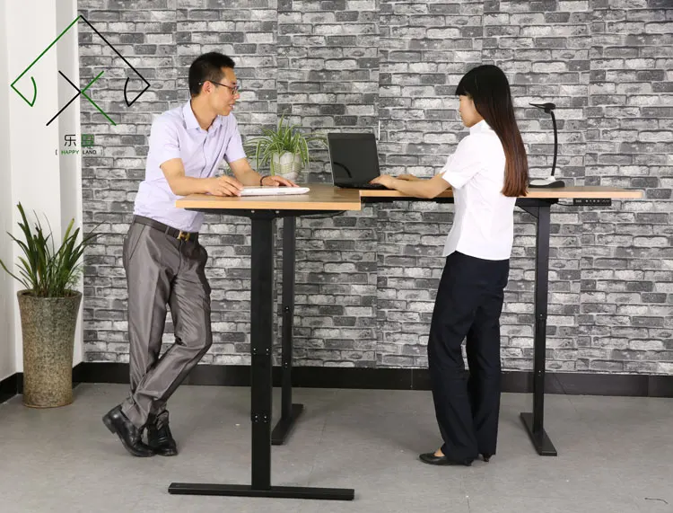 Eco Friendly Sit Stand Adjustable L Shaped Desk Computer Reception