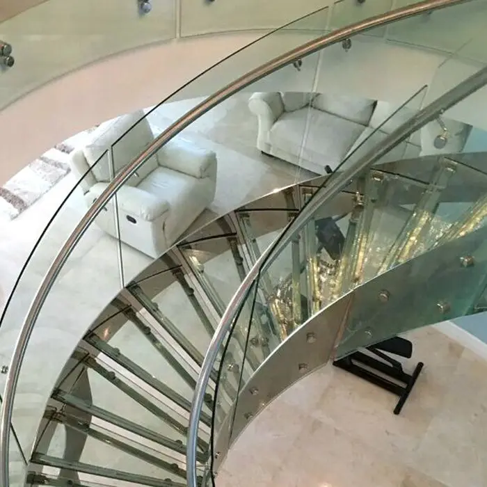 modern design high quality curved stairs with glass tread
