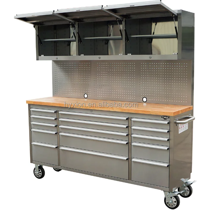 15 Drawers Mobile Workbench With Pegboard 72 Inch Multifunctional