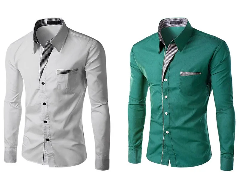 New fashion brand OEM cotton polyester mens dress shirts long sleeve ...