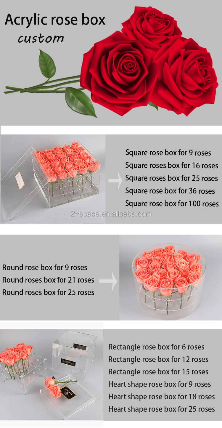 Perspex Preserved Fresh Roses Case Plexiglass Chocolate Flower Gift Box