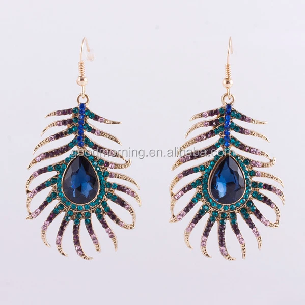 Pave Metal Peacock Feather Drop Earring Buy Eve Pave Hoop