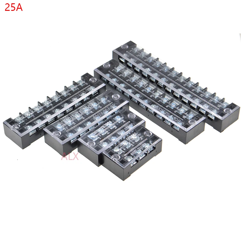 Dual Row Strip Screw Terminal Block 25a 600v Fixed Wiring Board Wire ...