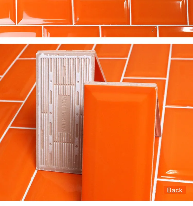 Clearance China 3"x6" Beveled Subway Ceramic Orange Wall Tile For