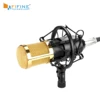 Professional condenser sound recording microphone with shock mount for studio radio broadcasting