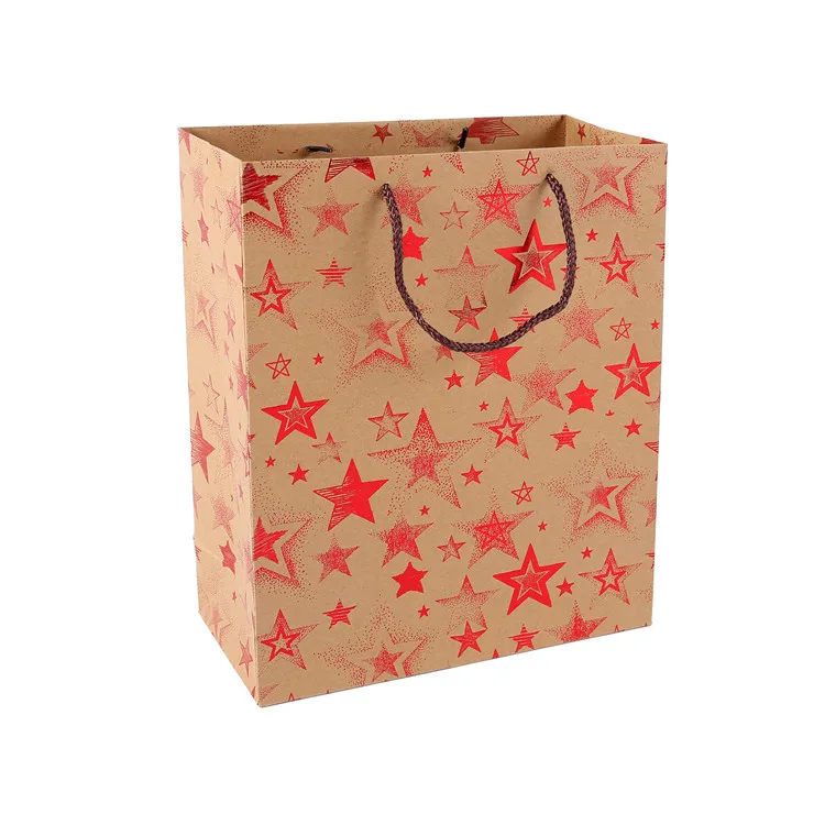 Hot Selling Printed Brown Color Paper Bag Reusable Stars Gift Paper Bag With handle