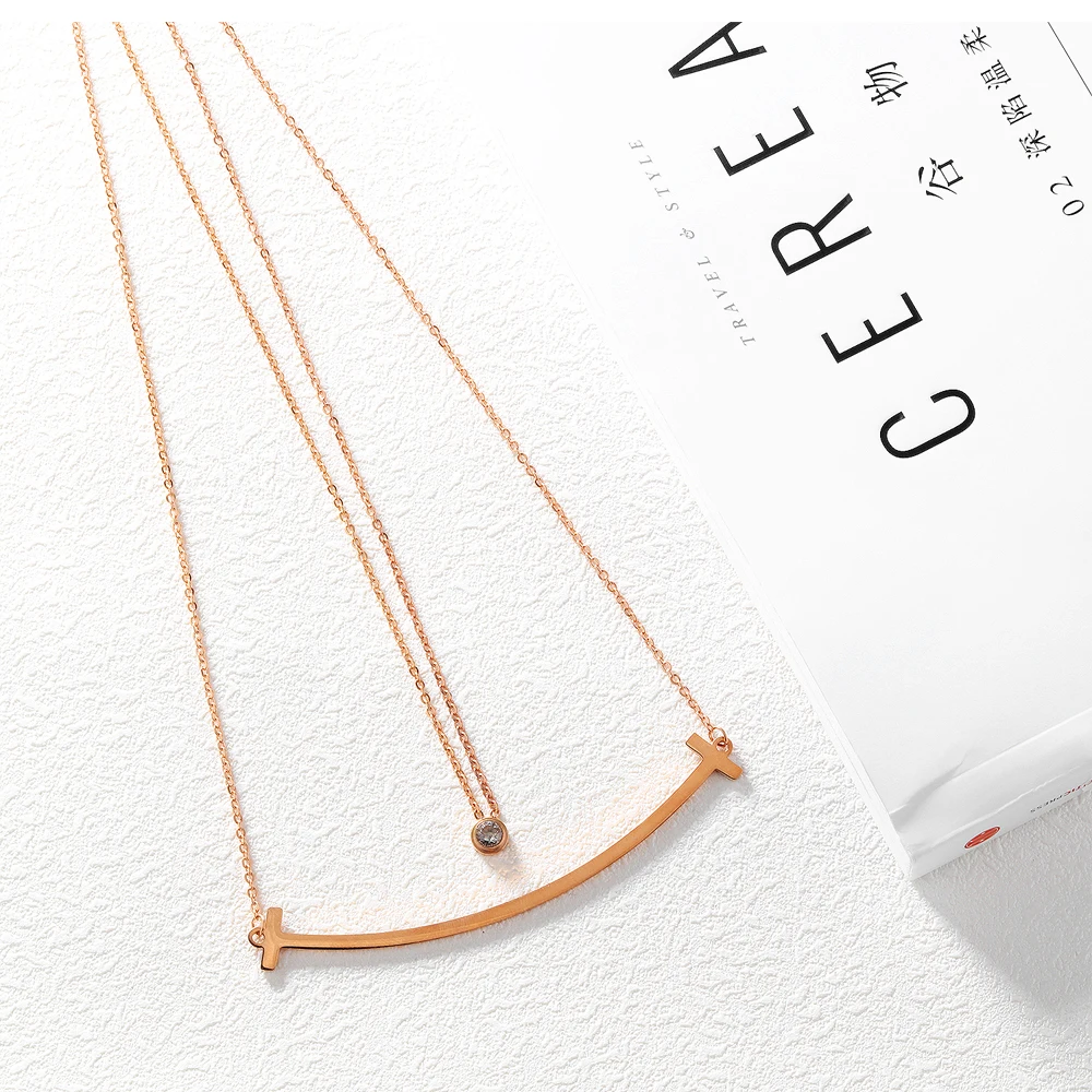 Fashion Jewelry Simple Design Layer Chain Bar Charm Women Customizable Necklace