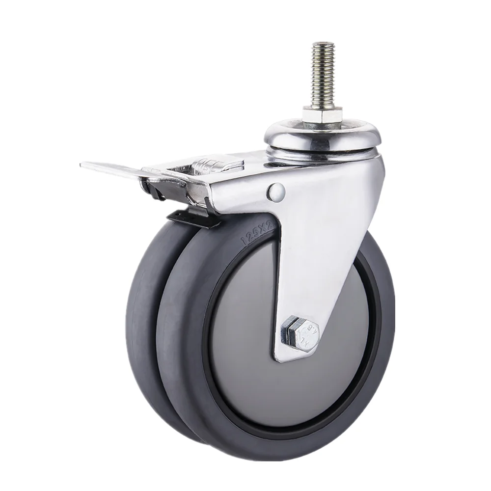 Wholesale 75mm 100mm 125mm Fixed Rigid Plastic Double Wheel Thermo Plastic Rubber Casters for stock selves