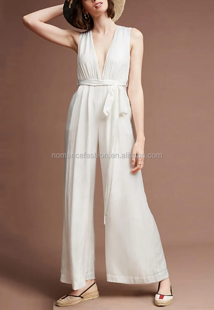 white v neck jumpsuit