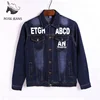 Favorable price stretchy elegant printed dark blue wholesale denim jacket men