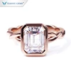 Tianyu gems 14k rose gold Bezel setting emerald cutting super white moissanite gemstone wedding ring