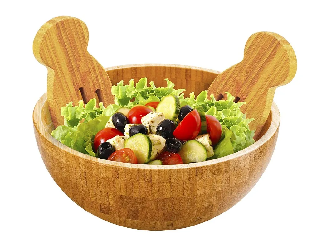 最好的竹超大沙拉碗厨房圆形食品服务碗为水果面食谷物汤搅拌碗铁木金