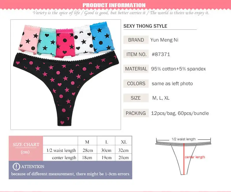 Yun Meng Ni Cute Stars Printing Girls Thongs Hot Sexy Ladies Thongs