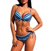 High Quality Blue Wave Print Strap Tie Two Piece Exotic Swimsuits Bikini Swimwear